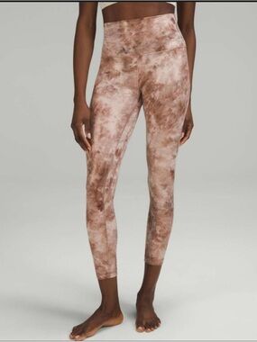 Lululemon Hi-Rise Diamond Dye Misty Shell Cacao  Gold Foil Pattern Leggings W 4